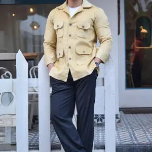 Parmesan-Yellow Corduroy Hunting Shacket | Premium Men's Outerwear | Classic Shirt-Jacket Design | Comfortable Cotton Corduroy | Size 36-44